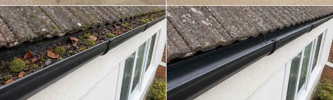 Illustrative gutter clearance before and after